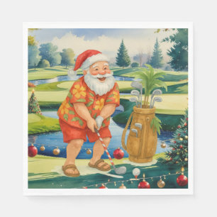 Golf Santa Claus is golfing on Christmas Napkin