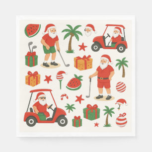 Golf Santa Claus is golfing on Christmas Napkin