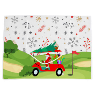 Golf Santa Claus ride red cart Christmas Tree   Large Gift Bag