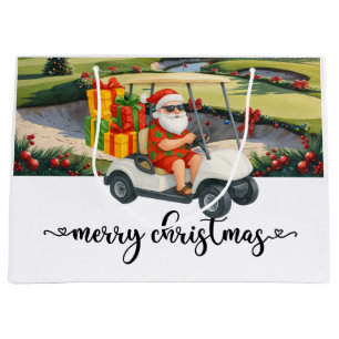 Golf Santa Claus ride red cart Christmas Tree Large Gift Bag