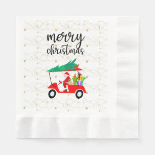 Golf Santa Claus ride red cart Christmas Tree    Napkin