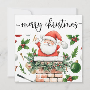Golf Santa Claus with Christmas themed Greeting Holiday Card