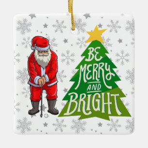 Golf  Santa Claus with Christmas Tree for Golfer  Ceramic Ornament
