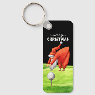 Golf Santa Claus with golf balls on green Key Ring