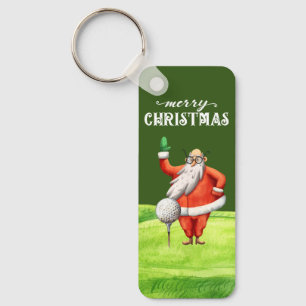Golf Santa Claus with golf balls on green Key Ring