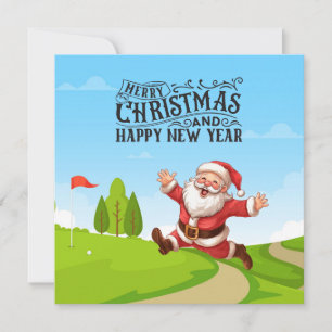 Golf Santa Claus with Snow Merry Christmas  Holiday Card