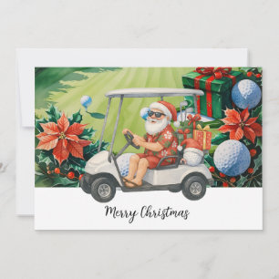 Golf Santa driving golf cart on Christmas fairway Holiday Card