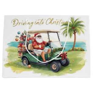 Golf Santa Golfer driving Christmas golf Cart Large Gift Bag