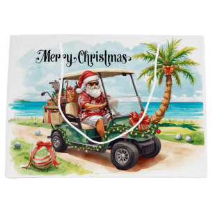 Golf Santa Golfer driving Christmas golf Cart Large Gift Bag