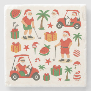 Golf Santa Golfing for Christmas Summer July Stone Coaster