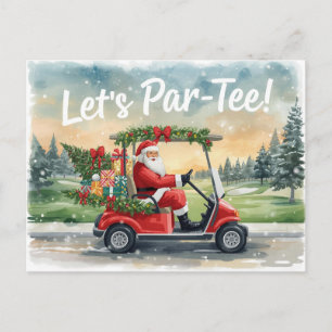 Golf Santa in Red Cart – Funny Let Par-Tee Postcard