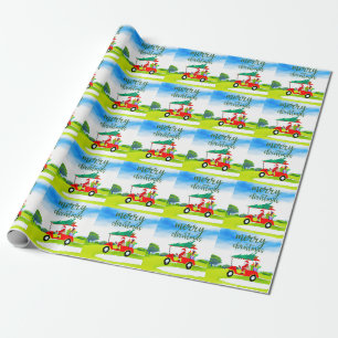 Golf Santa is riding golf cart  Christmas Holiday  Wrapping Paper