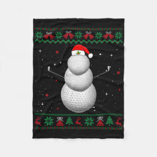 Golf Santa Snowman Ball Ugly Christmas Golfer Golf Fleece Blanket