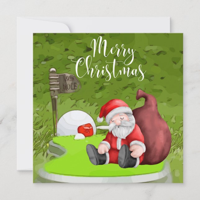 Golf  Santa with Christmas Tree gift for Golfer Holiday Card (Front)