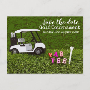Golf Save the date for golf tournament with cart Postcard