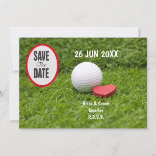 Golf Save the Date for golfer with golf ball love Invitation