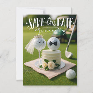 Golf save the date for our wedding with golf balls postcard