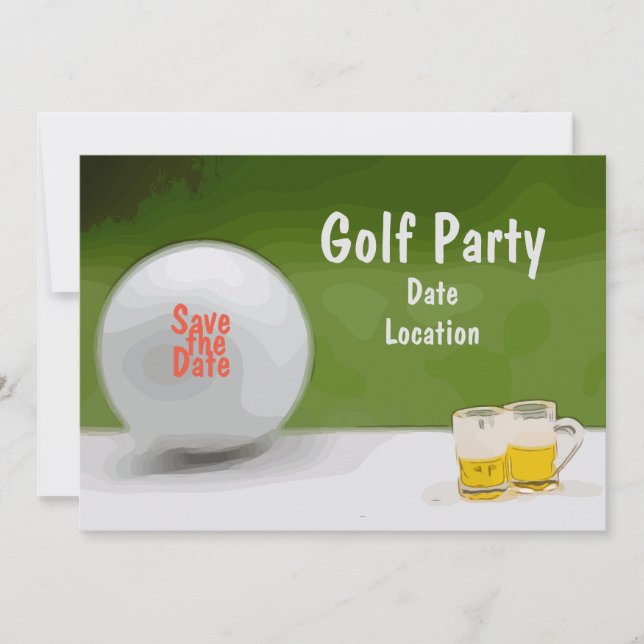Golf Save the date for party with beer on green Invitation (Front)