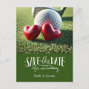 Golf save the date for wedding bride groom postcard