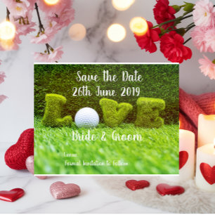Golf Save the date for wedding with golf ball Invitation Postcard