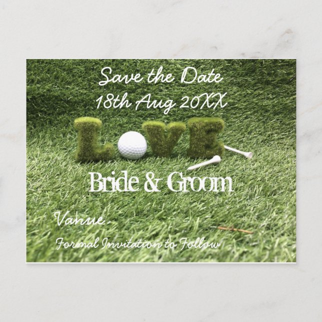 Golf Save the date for wedding with  golf ball Invitation Postcard (Front)