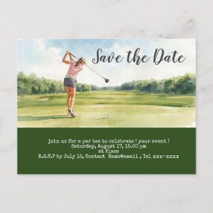Golf save the date for woman tournament postcard