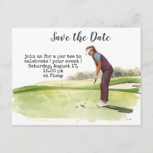 Golf save the date for woman tournament postcard