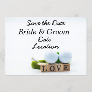 Golf Save the Date golf ball and tee with love Invitation