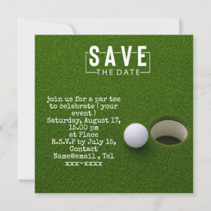 Golf save the date golf ball putting hole in one