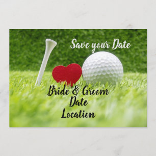 Golf save the date  golf ball with love invitation