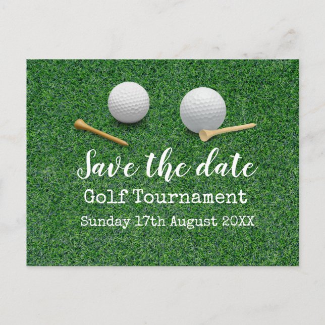 Golf Save the date Golf Tournament on green   Announcement Postcard (Front)