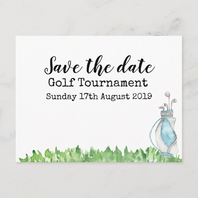 Golf Save the date Golf Tournament with golf  bag  Announcement Postcard (Front)