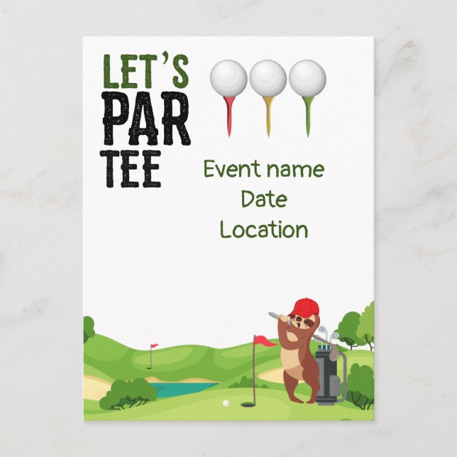 Golf  Save the Date Let's Par Tee with Sloth funny Postcard (Front)
