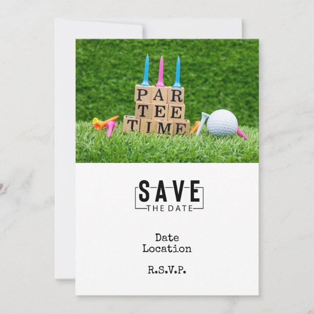 Golf Save the date Party for Golfer with ball  (Front)