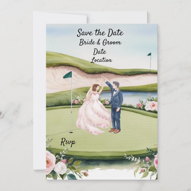 Golf Save the date Wedding  Invitation  Watercolor (Front)