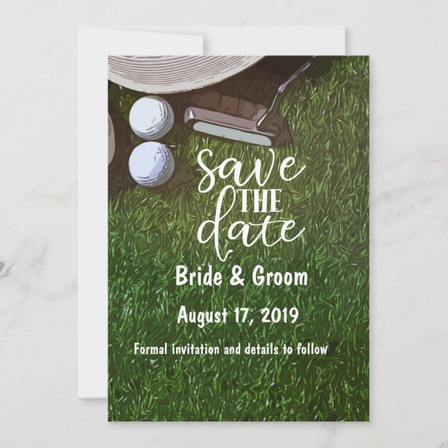 Golf Save the date with ball on green (Front)