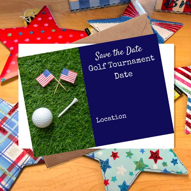 Golf Save the date with flag of America and ball Invitation (Creator Uploaded)