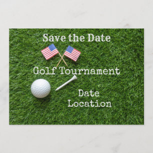 Golf Save the date with flag of America and ball Invitation