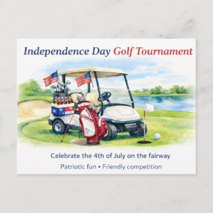 Golf Save the Date with golf ball & American flag Postcard