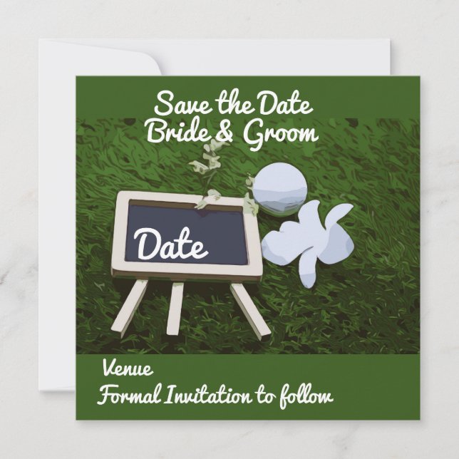 Golf Save the Date with golf ball and flower (Front)