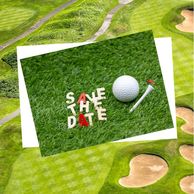 Golf Save the Date with golf ball and tee Announcement Postcard (Creator Uploaded)