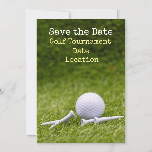 Golf Save the date with golf ball and tee on green Invitation (Front)
