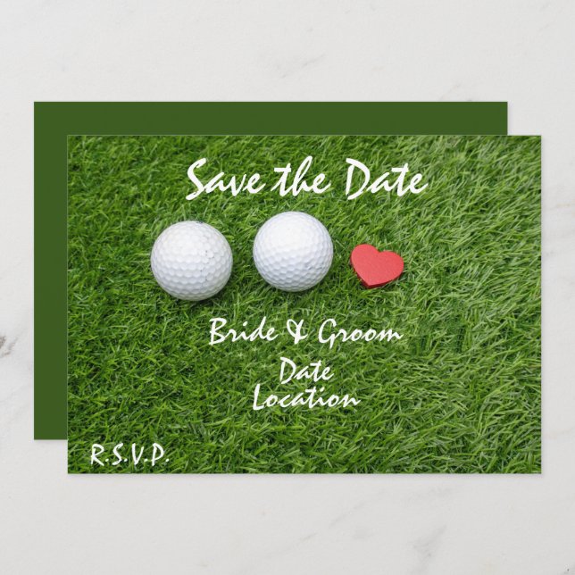 Golf Save the Date with golf ball in love on green Invitation (Front/Back)