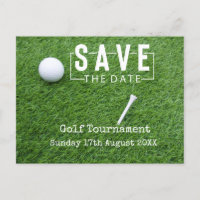 Golf Save the date with golf ball on green 