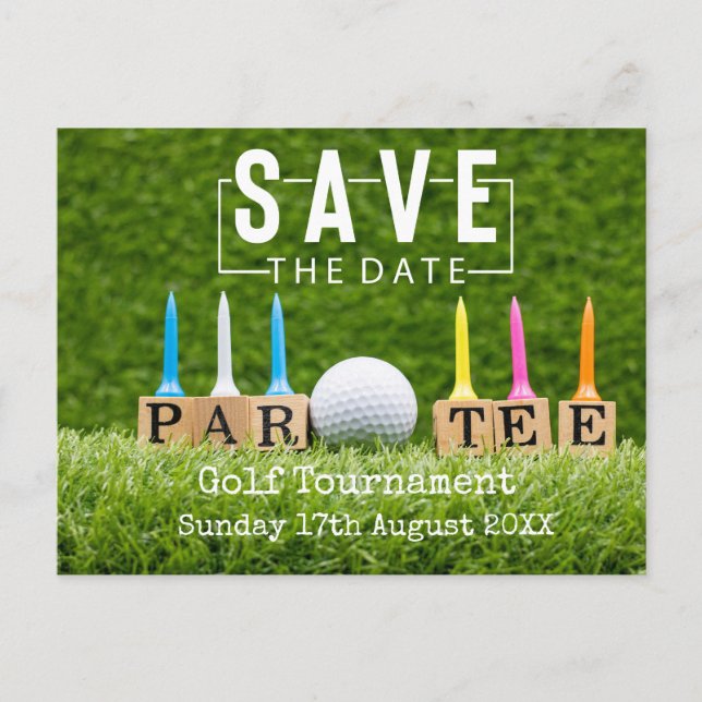 Golf Save the date with golf ball on green  Announcement Postcard (Front)