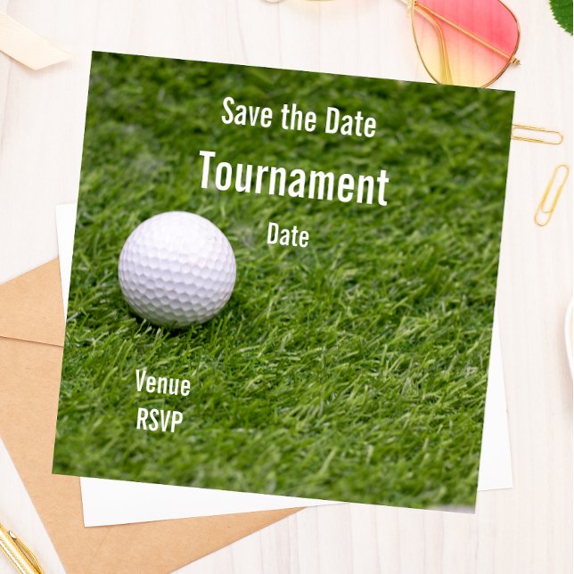 Golf Save the Date with golf ball on green grass (Creator Uploaded)