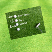 Golf save the date with golf ball on green grass