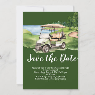 Golf save the date with golf cart invitation