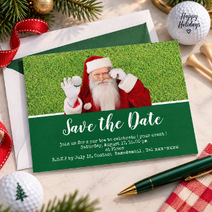 Golf save the date with Santa Claus for Christmas Postcard
