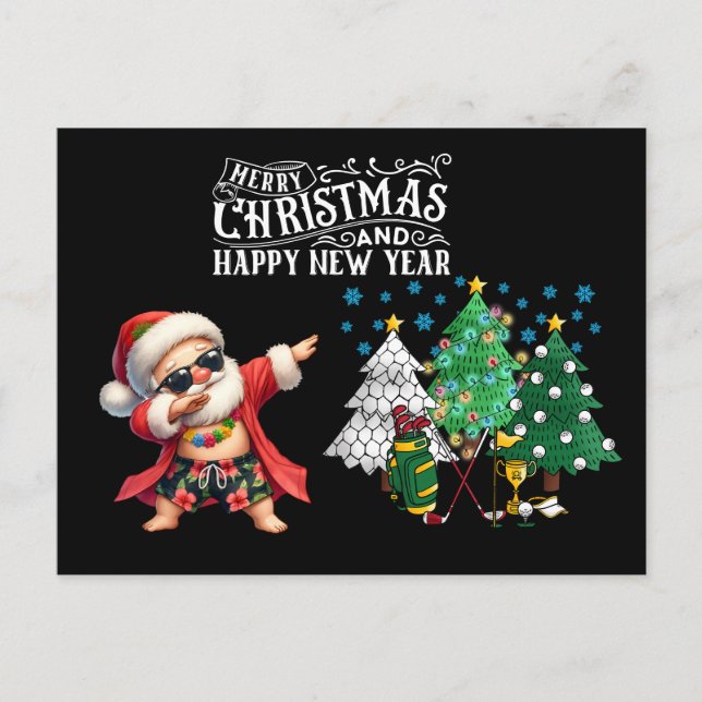  Golf Season Greeting with golf cart and flamingo Holiday Postcard (Front)